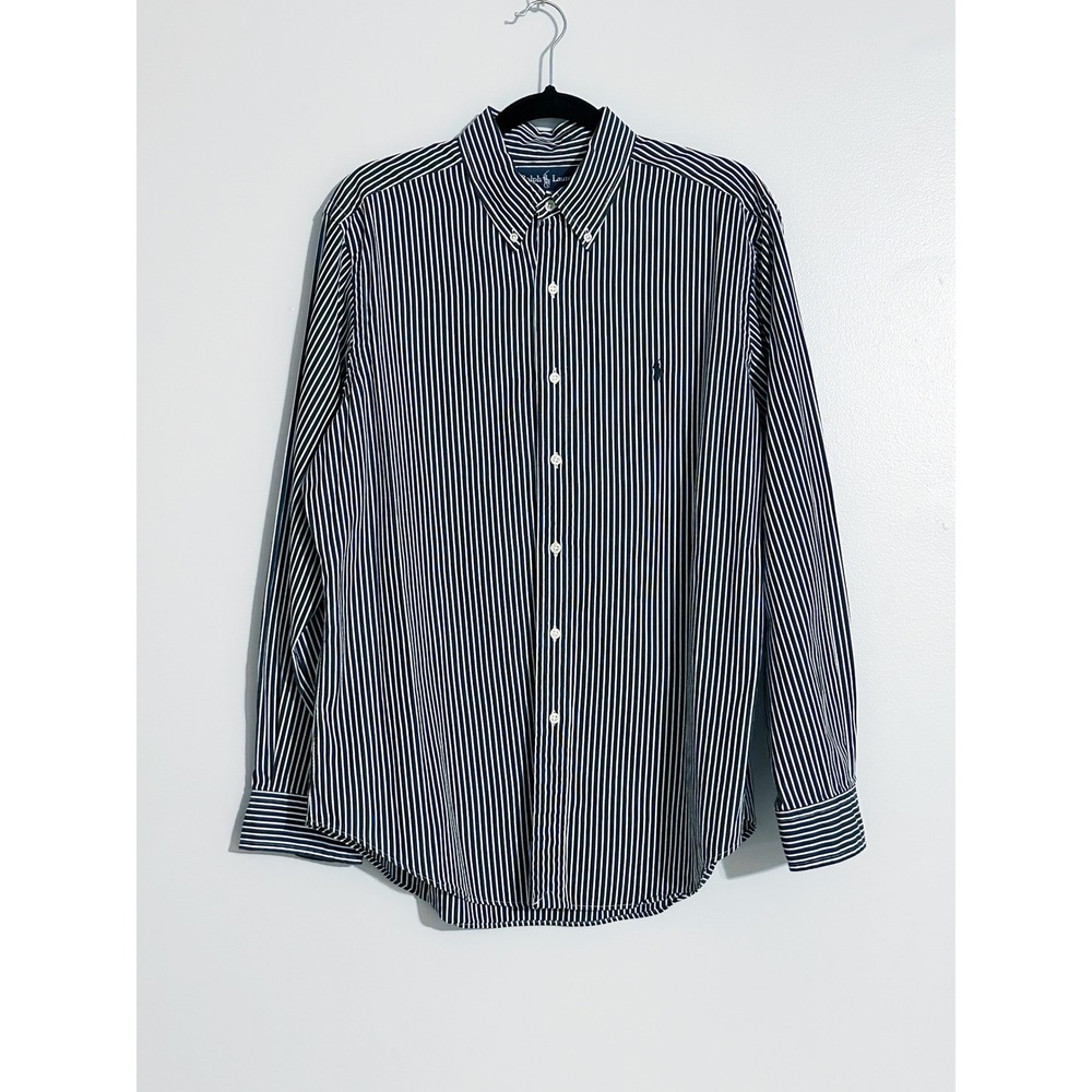 Ralph Lauren Cotton Classic Fit Black and White Striped Men's Button down large